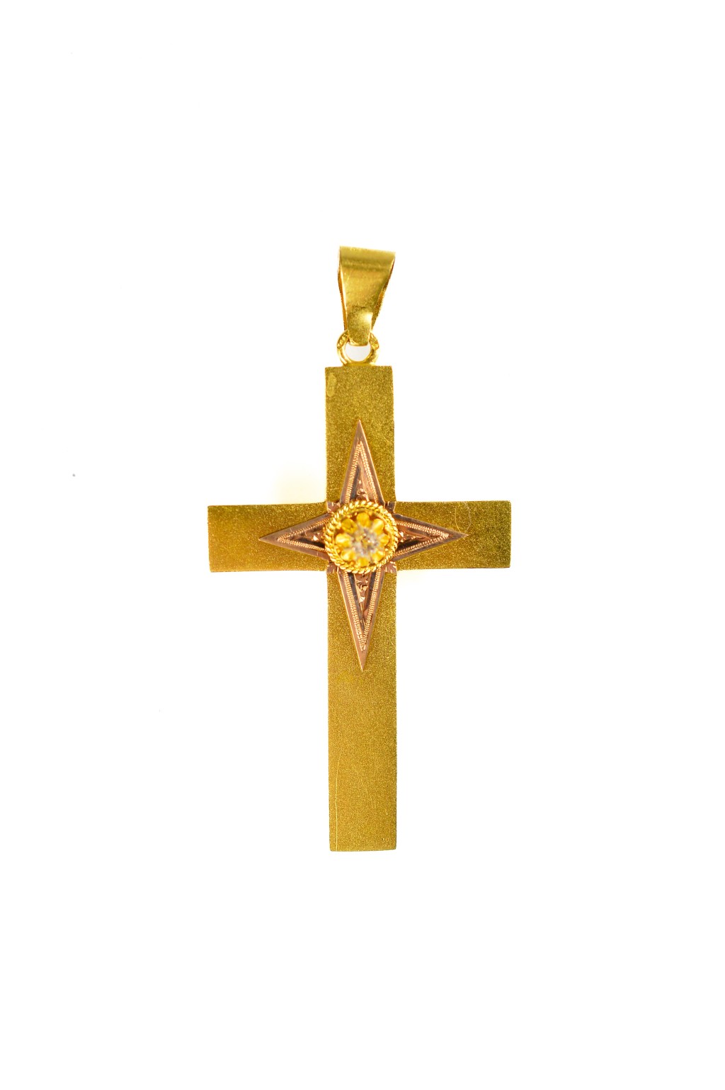 Starožitný zlatý přívěs se zirkonem, kříž
