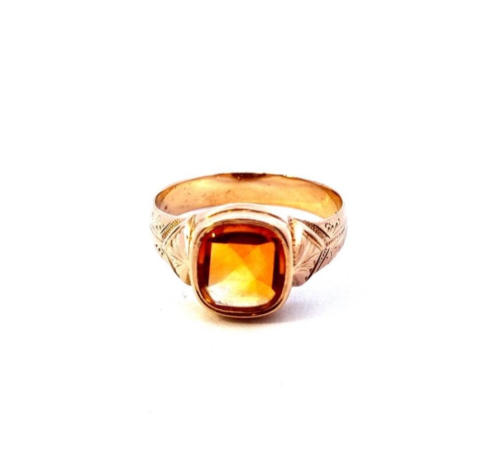 Starožitný zlatý prsten s citrínem, Rakousko-Uhersko, vel. 63