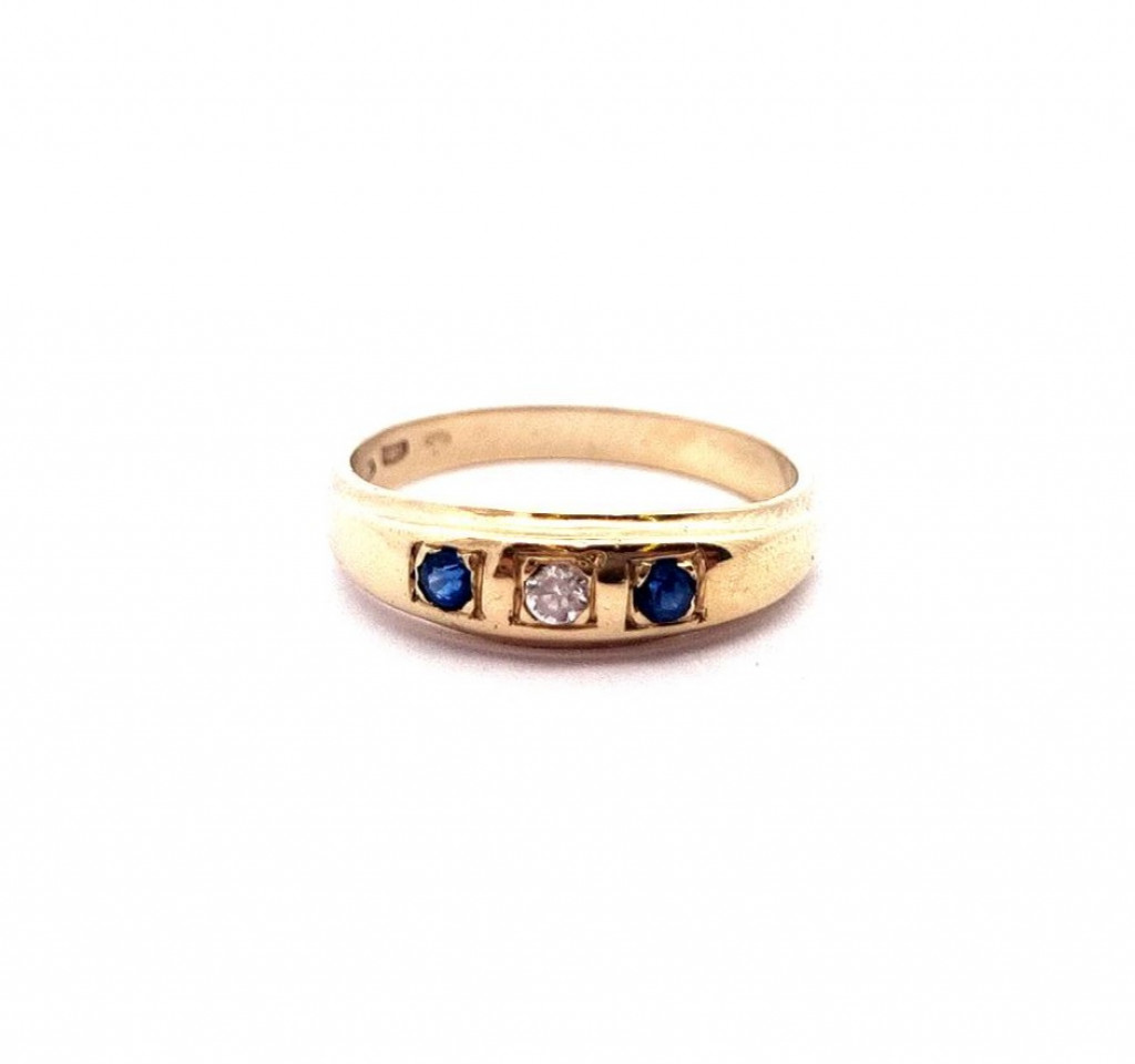 Zlatý prsten se safíry a zirkony, vel. 58