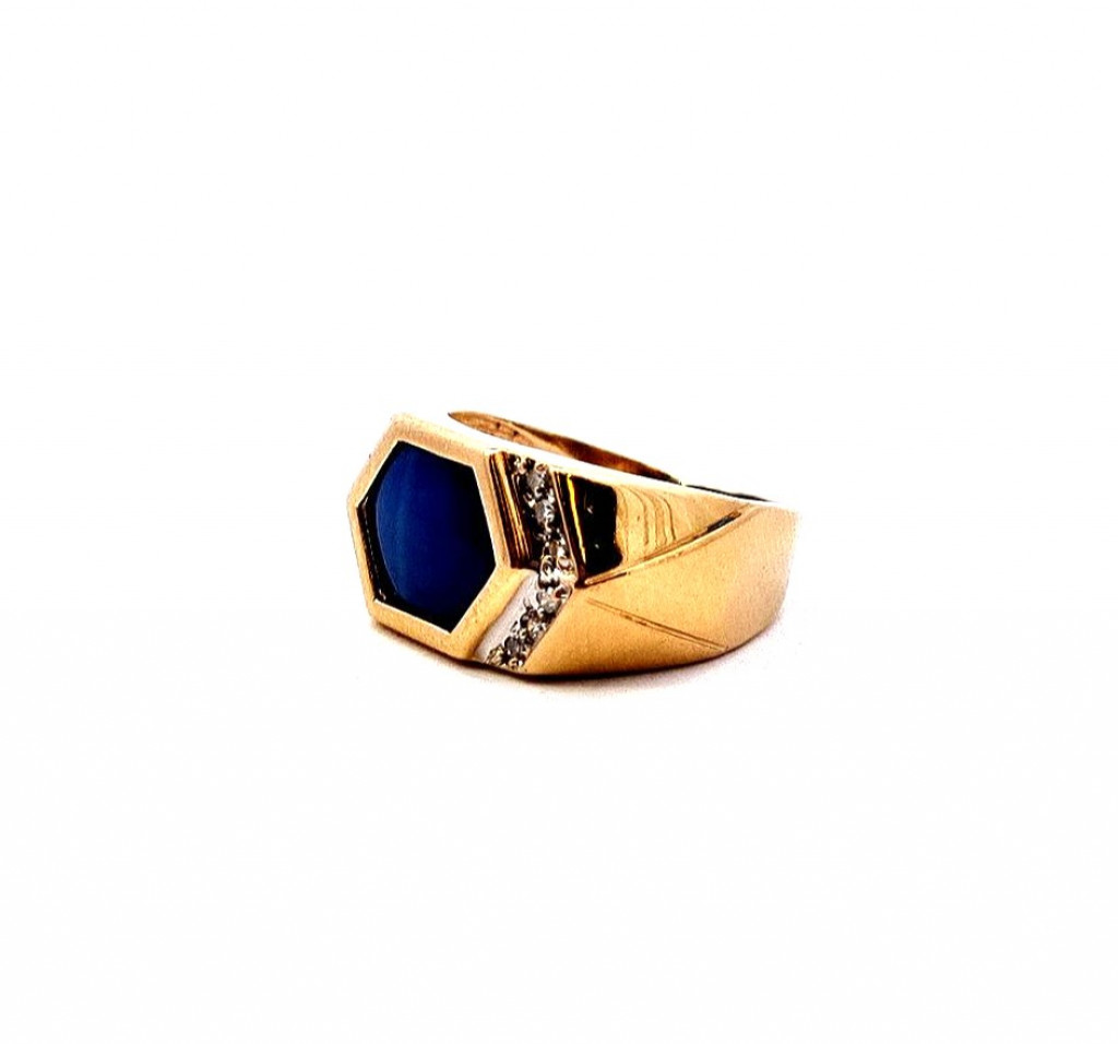 Zlatý prsten s asterickým safírem a diamanty, vel. 57