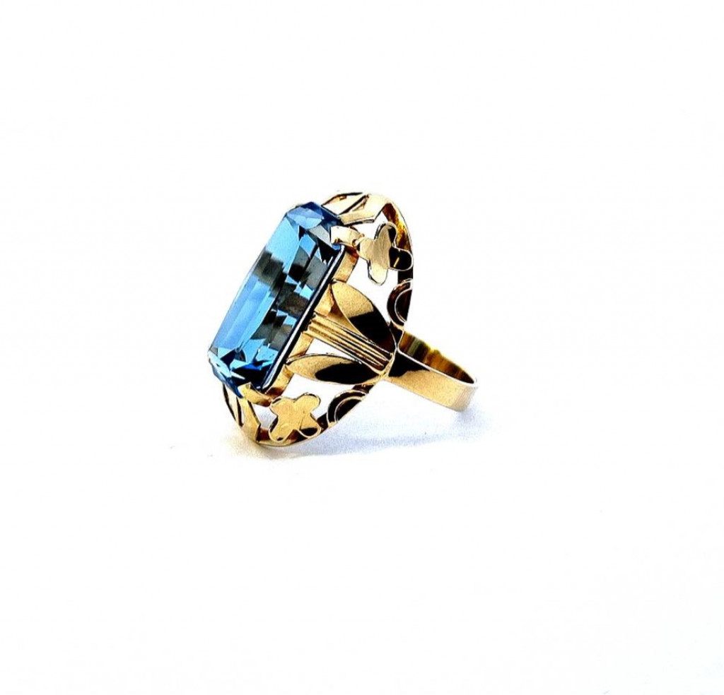Zlatý prsten s akvamarínem, vel. 55