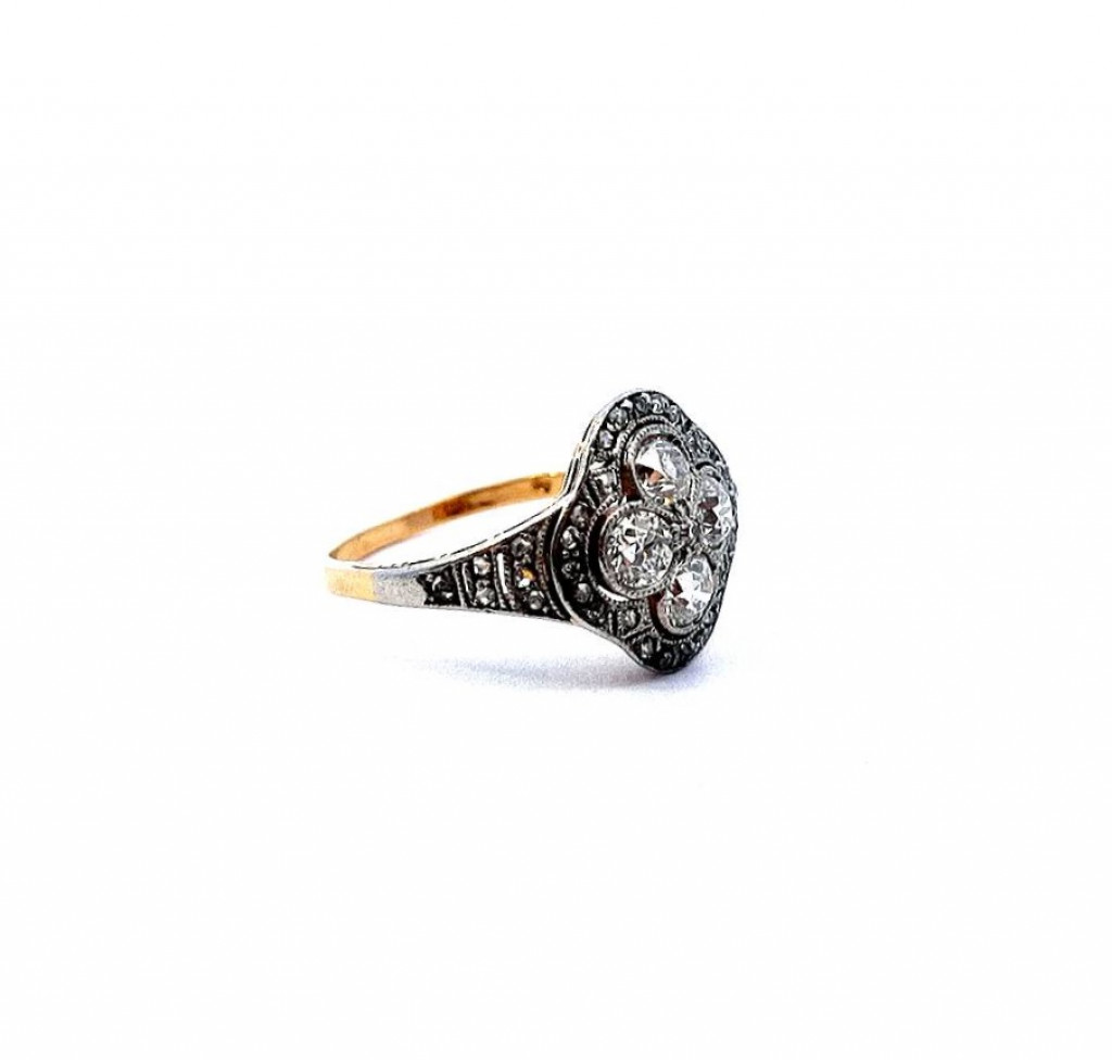 Starožitný zlatý prsten s diamanty, vel. 51