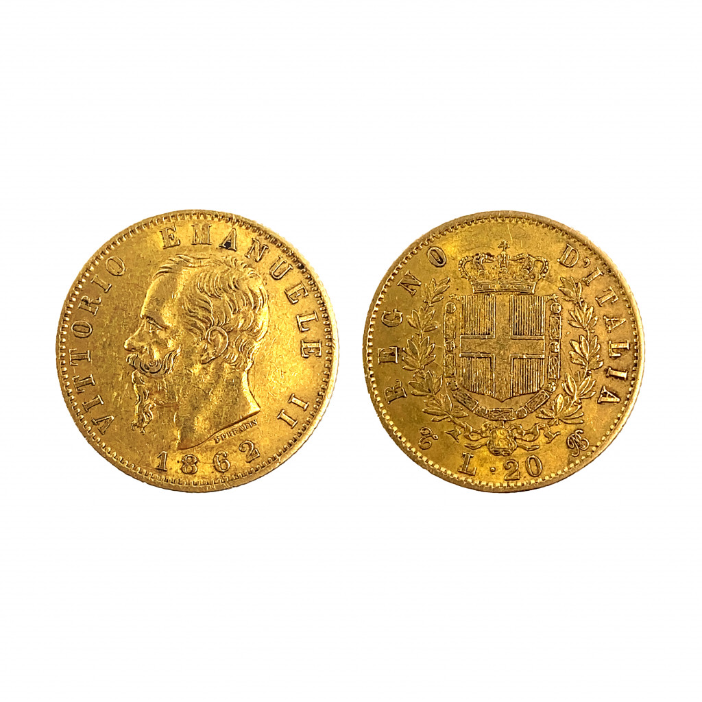 Zlatá mince 20 lira 1862 V. Emanuele