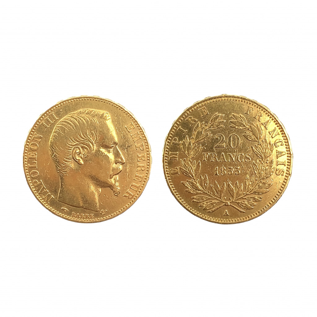 Zlatá mince 20 frank 1855 Napoleon III.