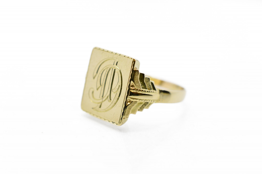 Starožitný zlatý prsten s monogamem, první republika, vel. 60