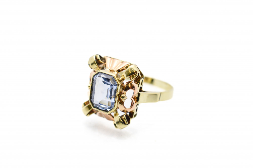 Zlatý prsten s akvamarínem, vel. 57