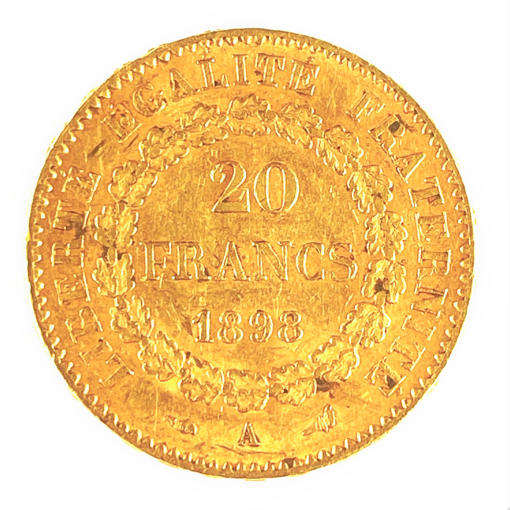 27. Zlatá mince 20 franků, 1898