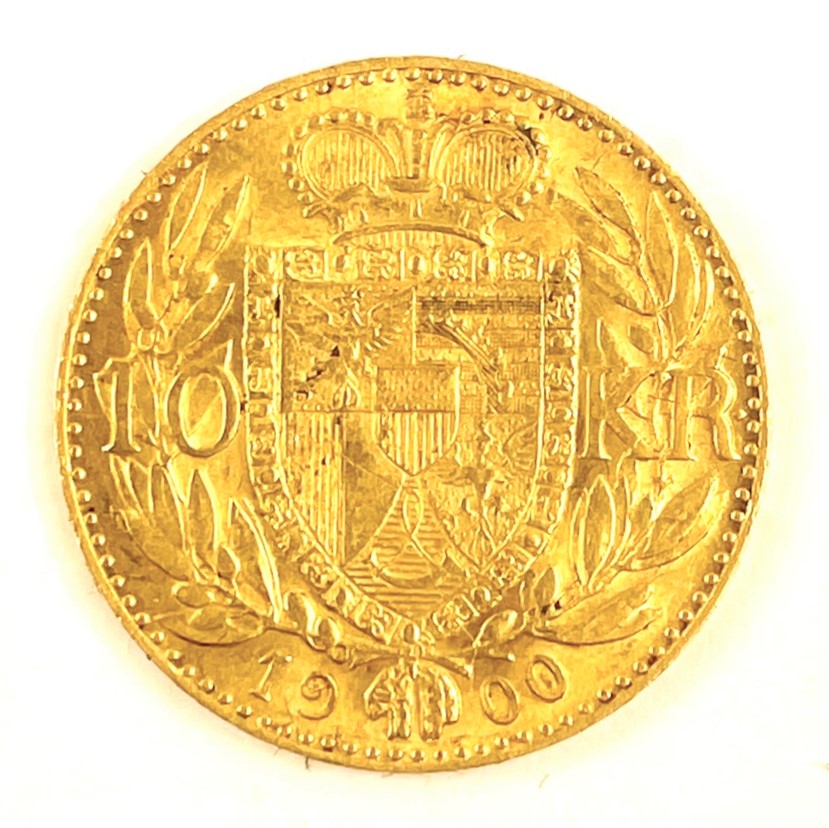 30. Zlatá mince 10 koruna, Johann II. Furst, 1900