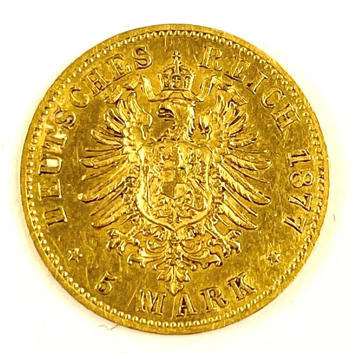 41. Zlatá mince 5 marek, Wilhelm I., 1877
