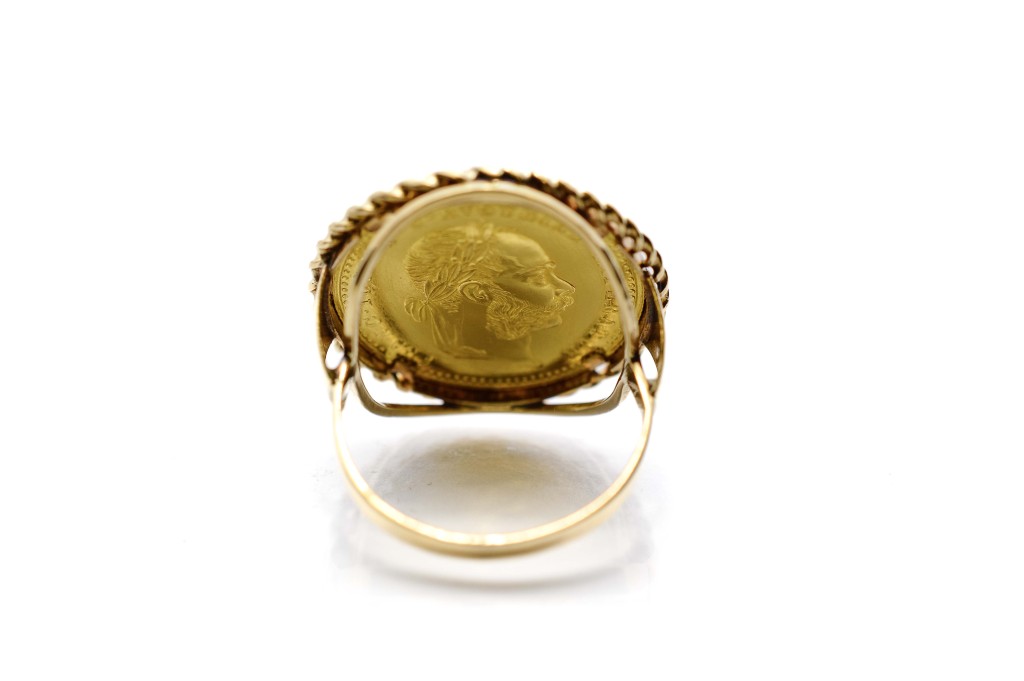 Zlatý prsten s mincí, vel. 56