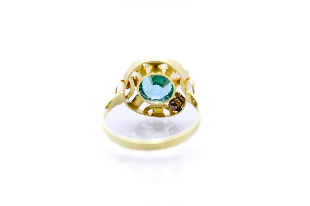 Zlatý prsten s modrým kamenem, vel. 56