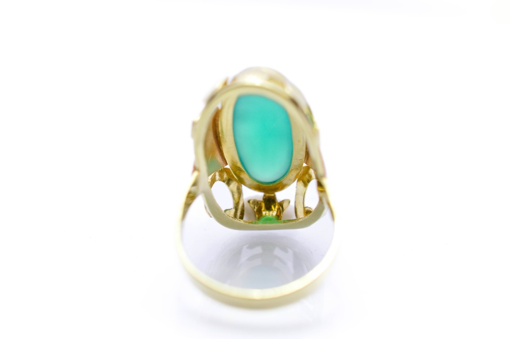 Zlatý prsten s zeleným kamenem - chryzopras, vel. 55