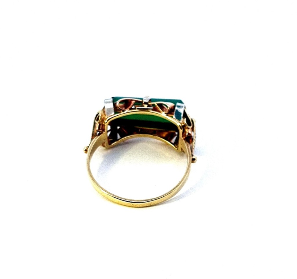 Starožitný zlatý prsten se zeleným kamenem, chryzopras, vel. 59