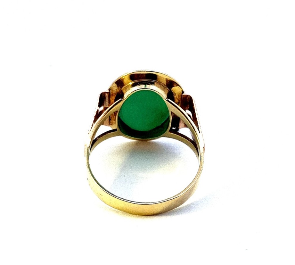 Zlatý prsten se zeleným kamenem, chryzopras, vel. 57