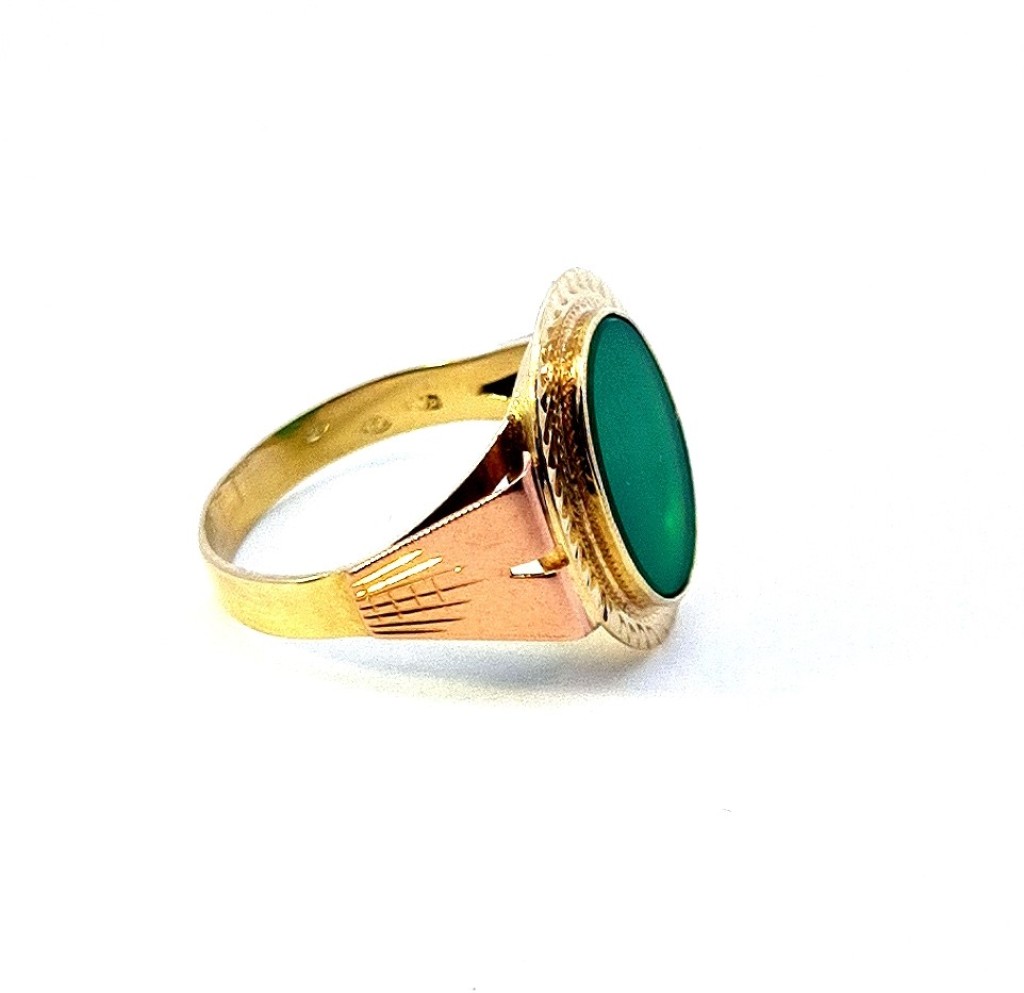 Zlatý prsten se zeleným kamenem, chryzopras, vel. 57