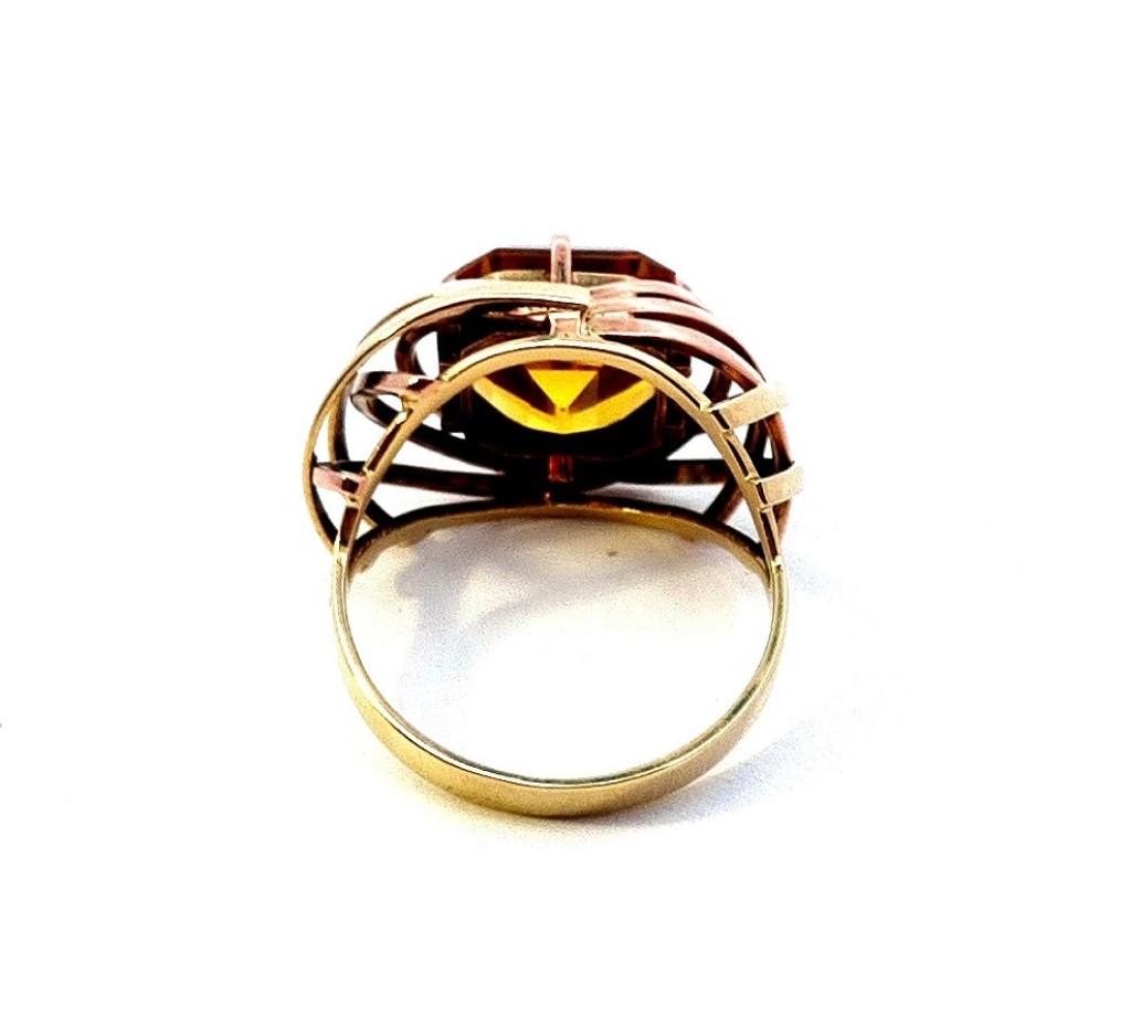 Zlatý prsten se žlutým kamenem, citrín, vel. 52