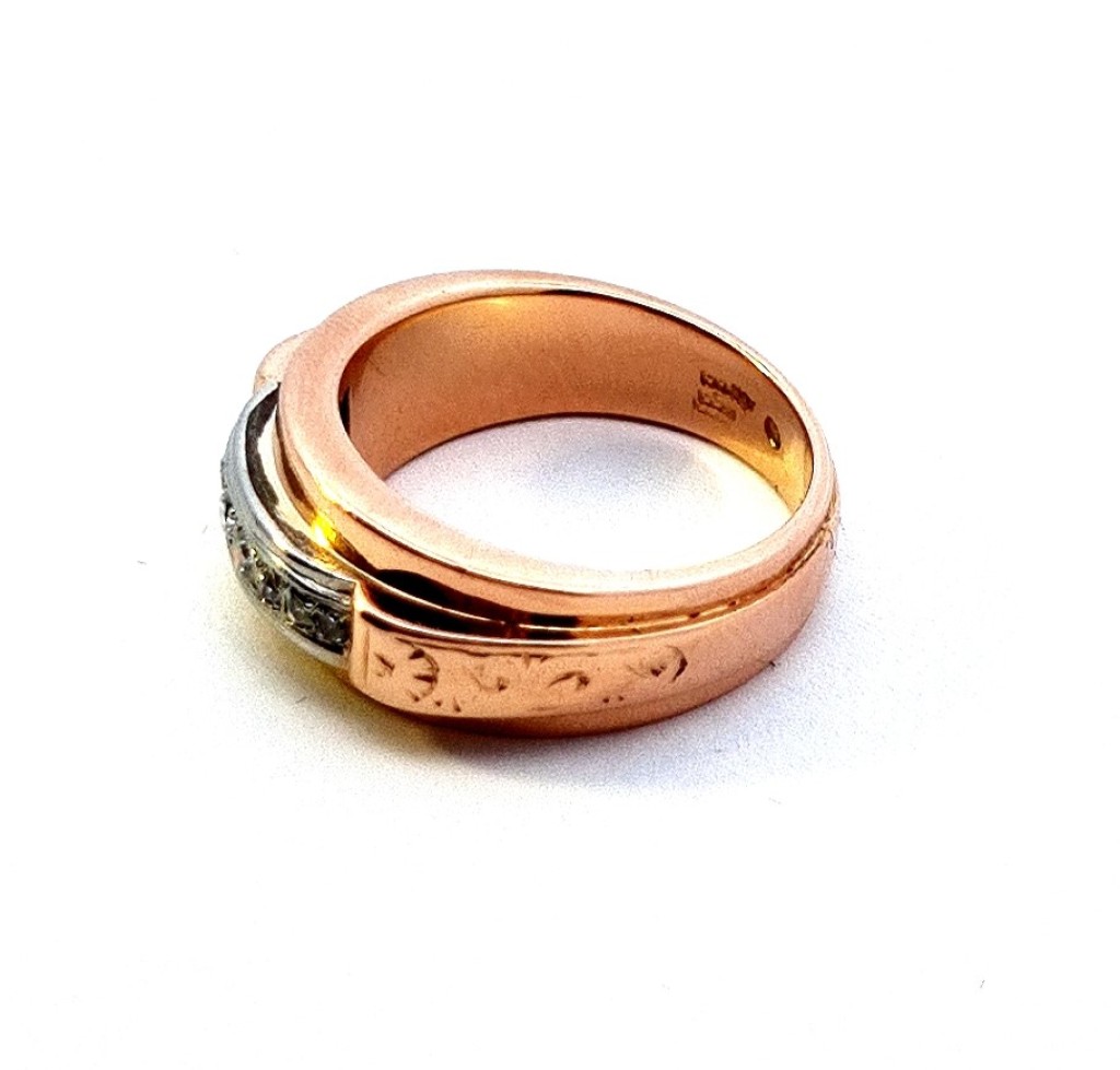 Starožitný zlatý prsten s diamanty, vel. 54
