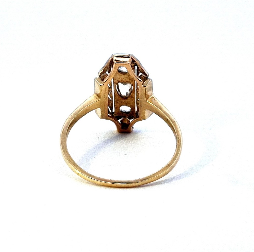Starožitný zlatý prsten s diamanty, Art-deco, první republika, vel. 55