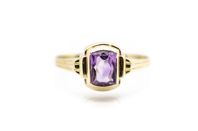 Zlatý prsten s fialovým kamenem - ametyst, vel. 57,5