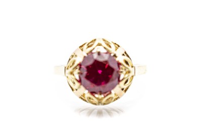 Zlatý prsten s červeným kamenem - rubín, vel. 59