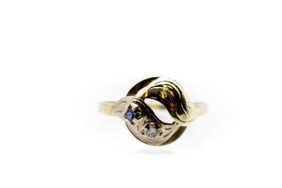 Zlatý prsten s modrým kamínkem - safír a zirkonem, vel. 58