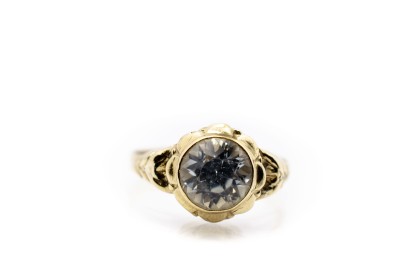 Starožitný zlatý prsten s modrým kamenem - akvamarín, vel.56