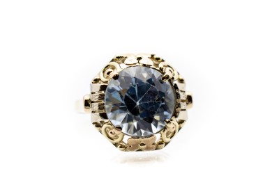 Zlatý prsten s modrým kamenem - akvamarínem, vel. 56