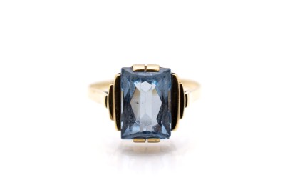 Starožitný zlatý prsten s modrým kamenem - akvamarín, vel. 55