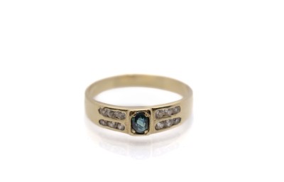 Zlatý prsten s modrým kamenem - safír a zirkony , vel. 57