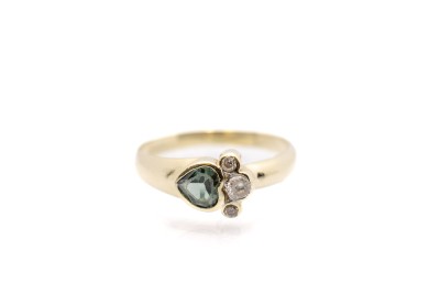 Zlatý prsten s modrozeleným kamenem a zirkonem, vel. 55,5