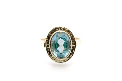 Starožitný zlatý prsten s modrým kamenem - akvamarín, vel. 64