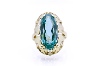 Zlatý prsten s modrým kamenem - akvamarín, vel. 55
