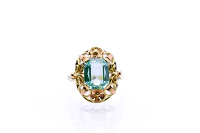Zlatý prsten s modrým kamenem - akvamarín, vel 54