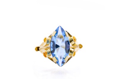 Zlatý prsten s modrým kamenem - akvamarín, vel. 57
