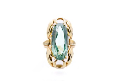 Zlatý prsten s modrozeleným kamenem, vel. 56