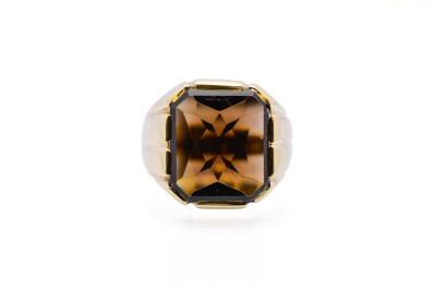 Pánský zlatý prsten s hnědým kamenem, vel. 61