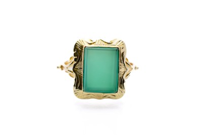 Pánský zlatý prsten se zleným kamenem - chryzopras, vel. 65