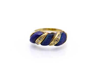 Starožitný zlatý prsten s modrým kamenem - lapis lazuli a diamanty, vel. 53