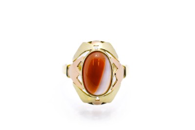Zlatý prsten s přírodním kamenem - karneol , vel. 59