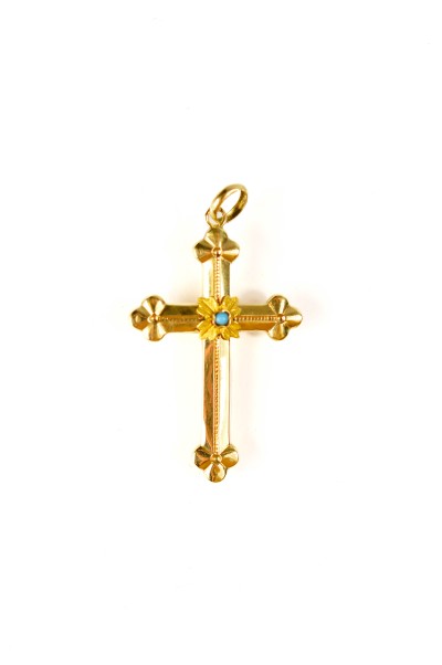 Starožitný zlatý křížek s tyrkysem