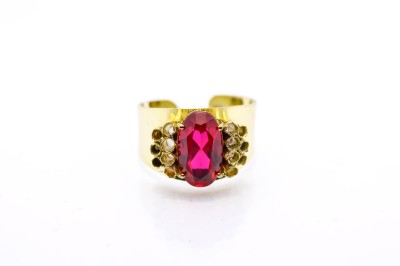 Starožitný zlatý prsten s červeným kamenem - rubín, nastavitelný