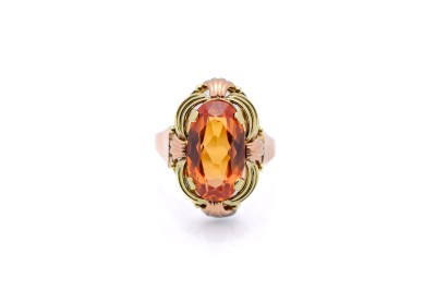 Zlatý prsten s oranžovým kamenem, vel. 57