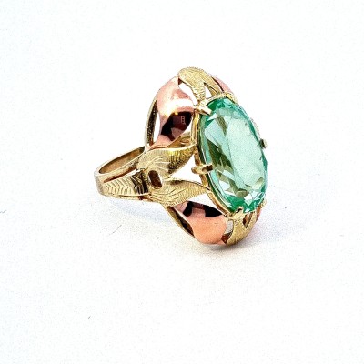 Zlatý prsten se zeleným kamenem, vel. 58,5