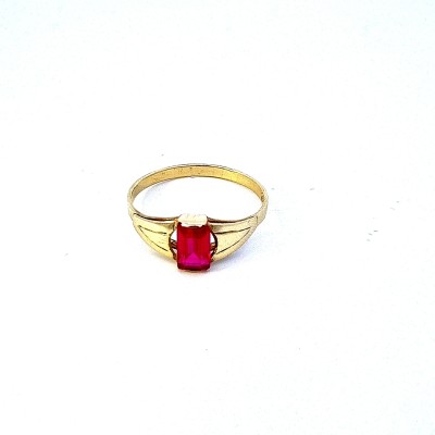 Starožitný zlatý prsten s červeným kamenem - rubín, vel. 65