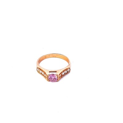 Zlatý prsten s růžovým kamenem a zirkony, vel. 53