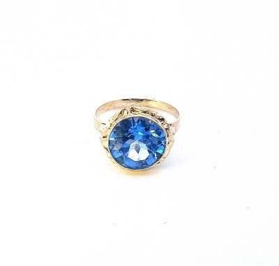 Starožitný zlatý prsten s modrým kamenem - topaz, vel. 58,5