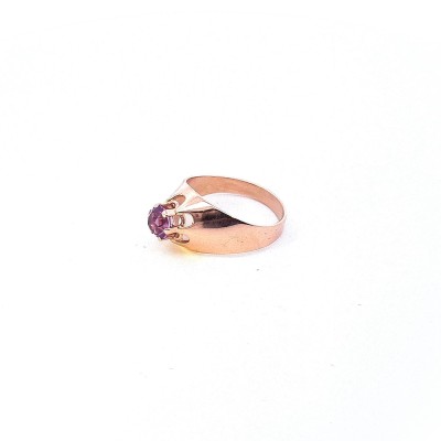 Zlatý prsten s fialovým kamenem -  ametyst, vel. 57,5