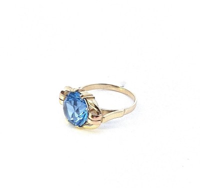 Starožitný zlatý prsten s modrým kamenem - topaz, vel. 54