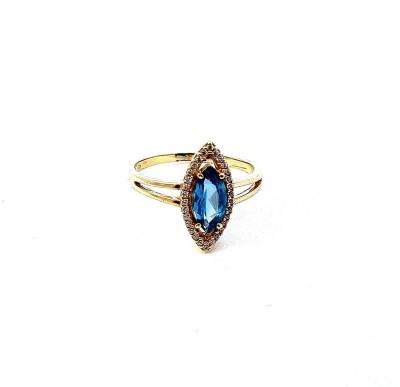 Zlatý prsten s modrým kamenem - topaz a zirkony, vel. 58