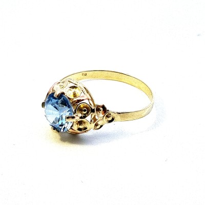 Zlatý prsten s modrým kamenem - topaz, vel. 70